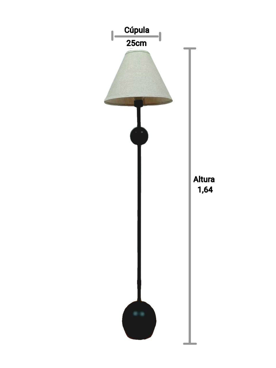 Luminária 1068 de Chão Moderna Design Nórdico 1,64m com Base Esférica e Cúpula de Tecido