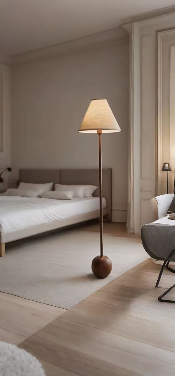 Luminária 1068 de Chão Moderna Design Nórdico 1,64m com Base Esférica e Cúpula de Tecido