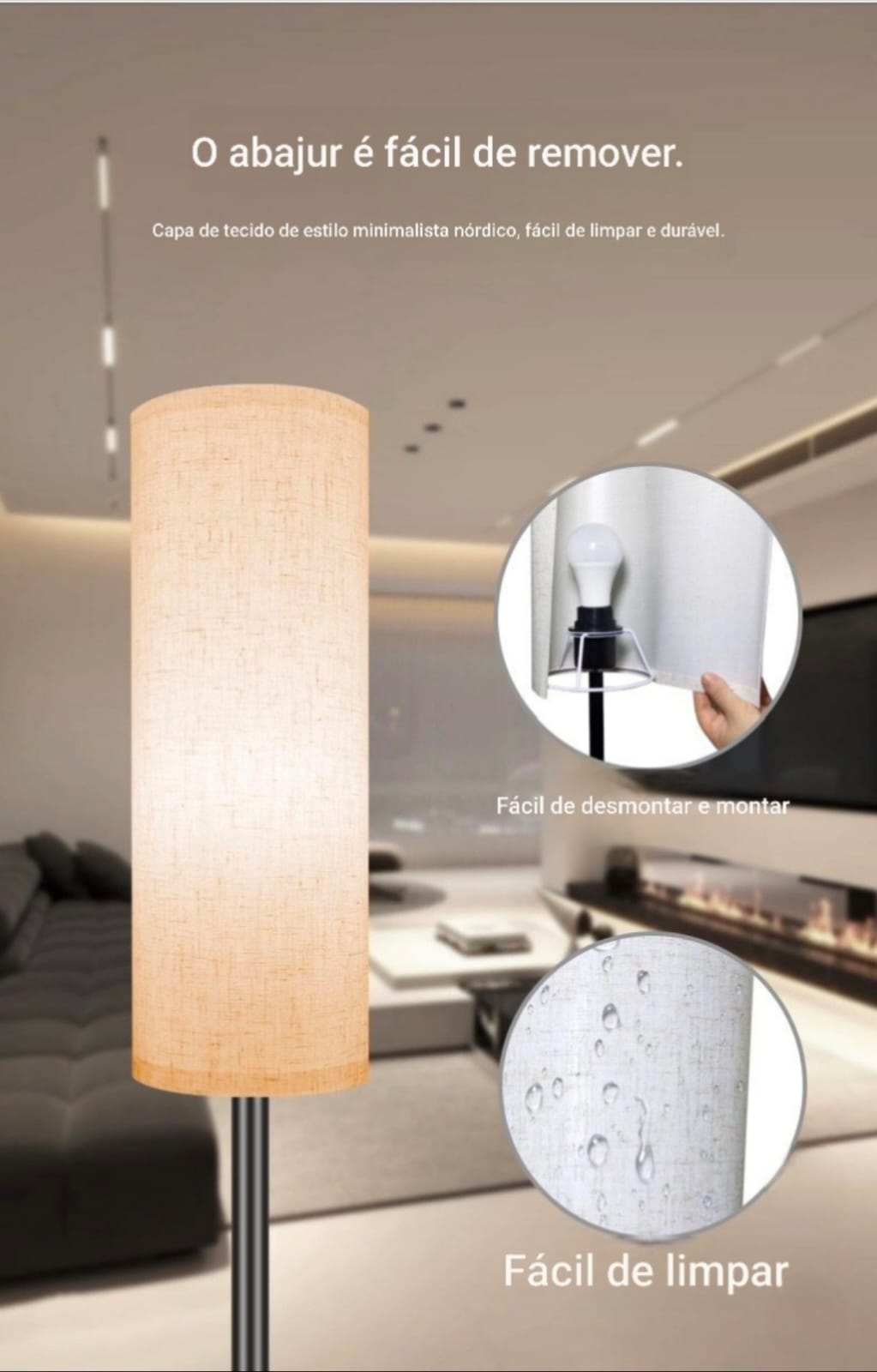 Luminária de Chão Minimalista Abajur de Piso Estilo Nórdico