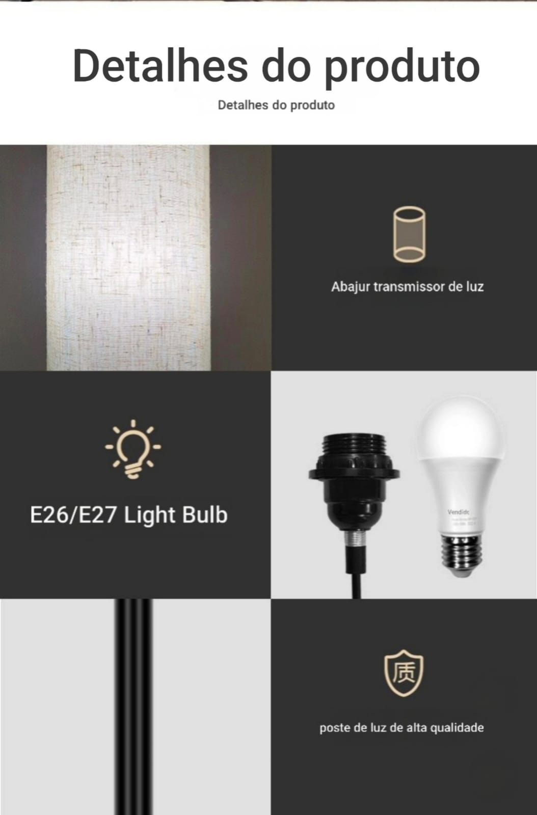 Luminária de Chão Minimalista Abajur de Piso Estilo Nórdico