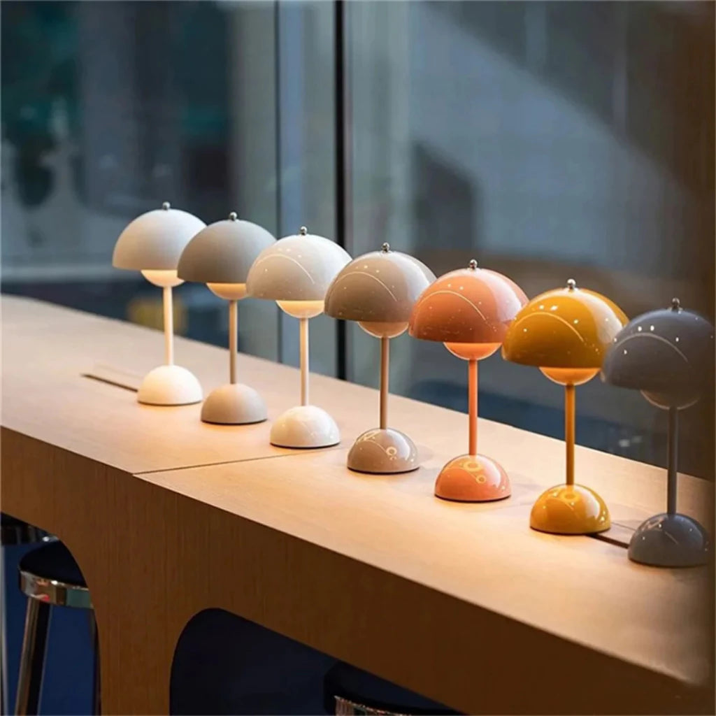 Abajur Luminária de Mesa Cogumelo LED Touch Recarregável - 3 Tons de Luz